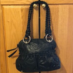 Black medium leather satchel bag braided straps